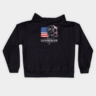 Leonberger Mom American Flag patriotic dog Kids Hoodie